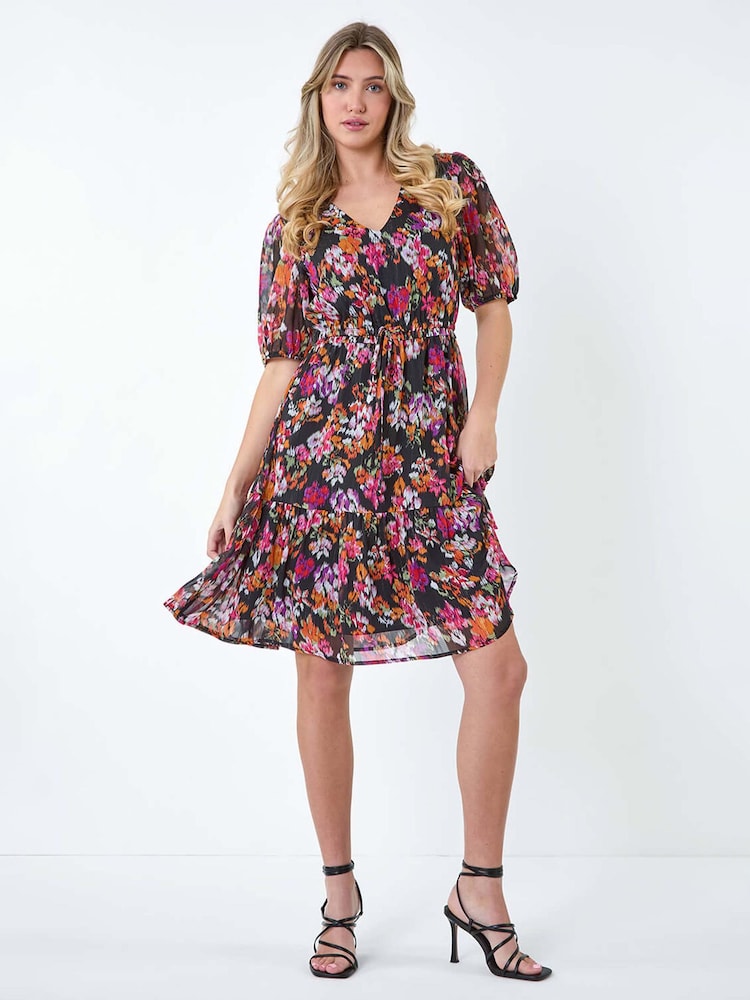Dusk Black Floral Tiered Smock Dress - Image 2 of 5
