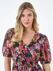 Dusk Black Floral Tiered Smock Dress - Image 4 of 5