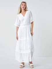 Dusk White Tiered Lace Detail Maxi Dress - Image 2 of 5