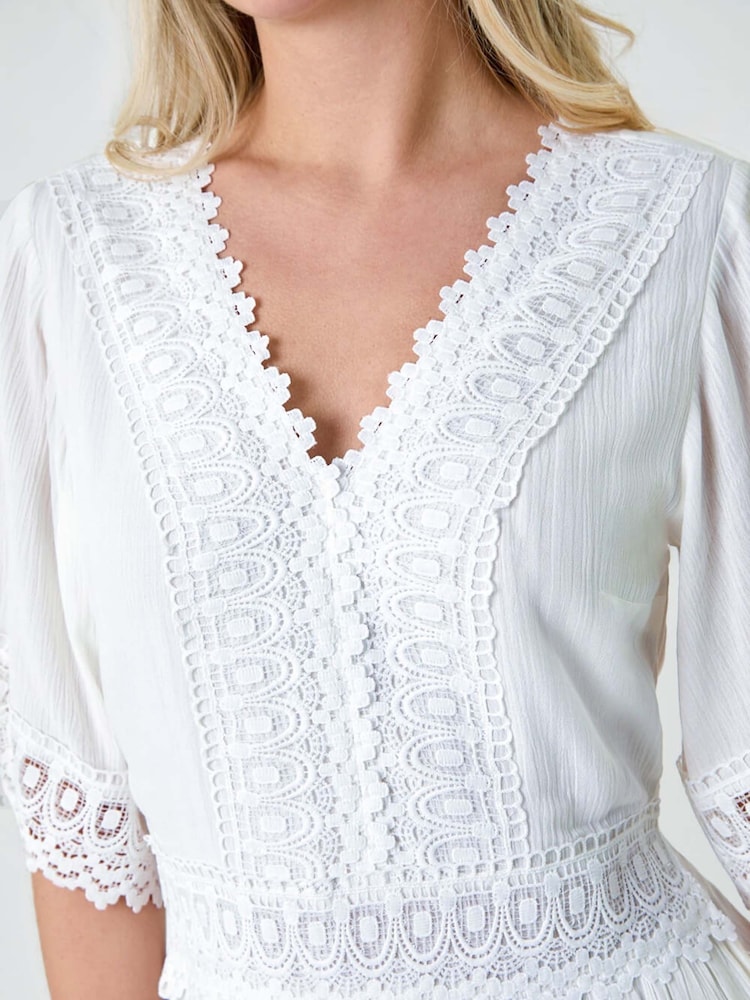 Dusk White Tiered Lace Detail Maxi Dress - Image 5 of 5