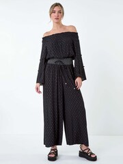 Dusk Black Shimmer Stretch Shirrred Wide Leg Trousers - Image 1 of 5