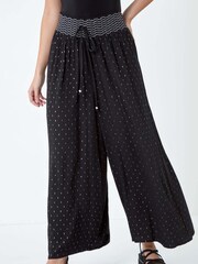 Dusk Black Shimmer Stretch Shirrred Wide Leg Trousers - Image 4 of 5