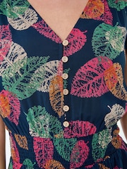 Dusk Blue Leaf Print Button Detail Dress - Image 5 of 5