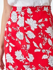 Dusk Red Floral Button Detail Midi Skirt - Image 5 of 5