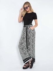 Dusk Black Floral Border Print Wide Leg Trousers - Image 1 of 5