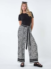Dusk Black Floral Border Print Wide Leg Trousers - Image 2 of 5