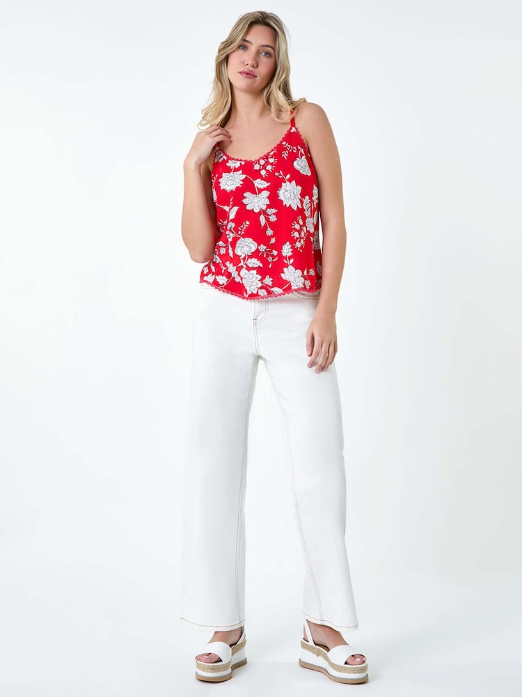 Dusk Red Dusk Floral Lace Trim Top - Image 2 of 5