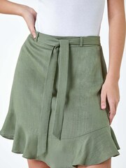 Dusk Green Frill Hem Linen Blend Mini Skirt - Image 1 of 5