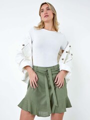 Dusk Green Frill Hem Linen Blend Mini Skirt - Image 2 of 5