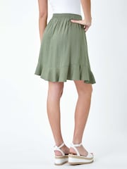 Dusk Green Frill Hem Linen Blend Mini Skirt - Image 3 of 5