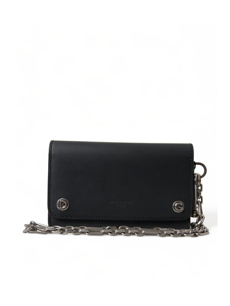 Dolce & Gabbana Black Embossed Leather Shoulder Bag with Magnetic Flap Closure - Image 1 of 6
