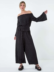 Dusk Black Shimmer Foil Textured Bardot Top - Image 2 of 5