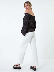 Dusk Black Shimmer Foil Textured Bardot Top - Image 3 of 5