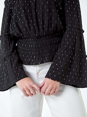 Dusk Black Shimmer Foil Textured Bardot Top - Image 5 of 5