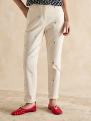 Joules Slim Fit Cream Embroidered Chino Trousers - Image 1 of 6