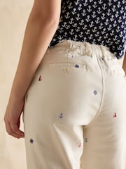 Joules Slim Fit Cream Embroidered Chino Trousers - Image 5 of 6