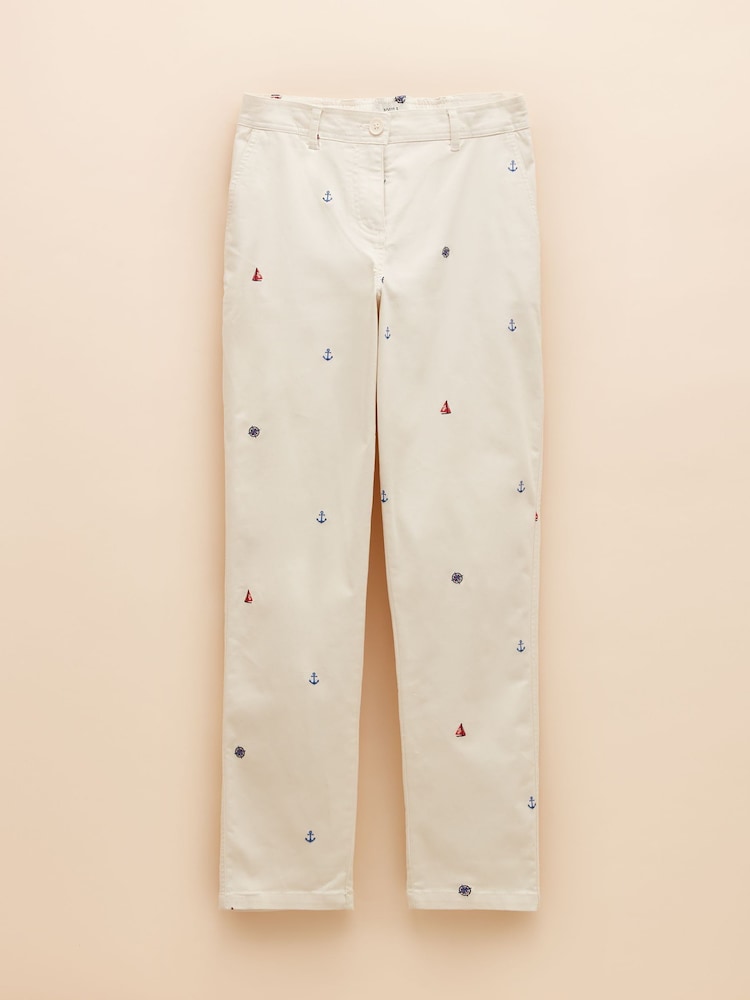Joules Slim Fit Cream Embroidered Chino Trousers - Image 6 of 6