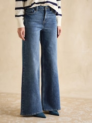 Joules Mid Wash Blue Mid-Rise Wide Leg Palazzo Jeans - Image 1 of 6