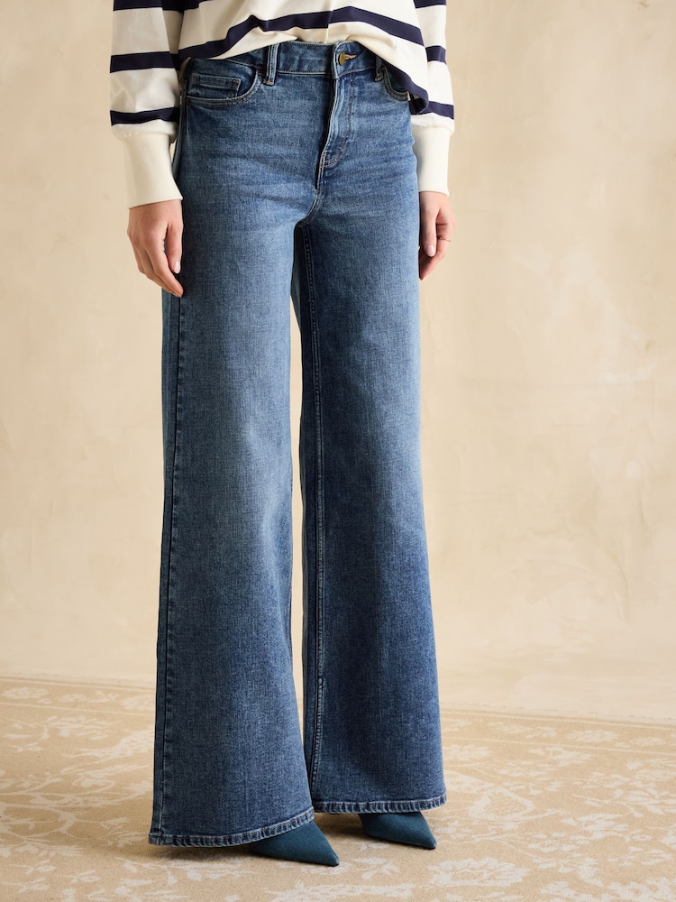 Joules Mid Wash Blue Mid-Rise Wide Leg Palazzo Jeans - Image 1 of 6