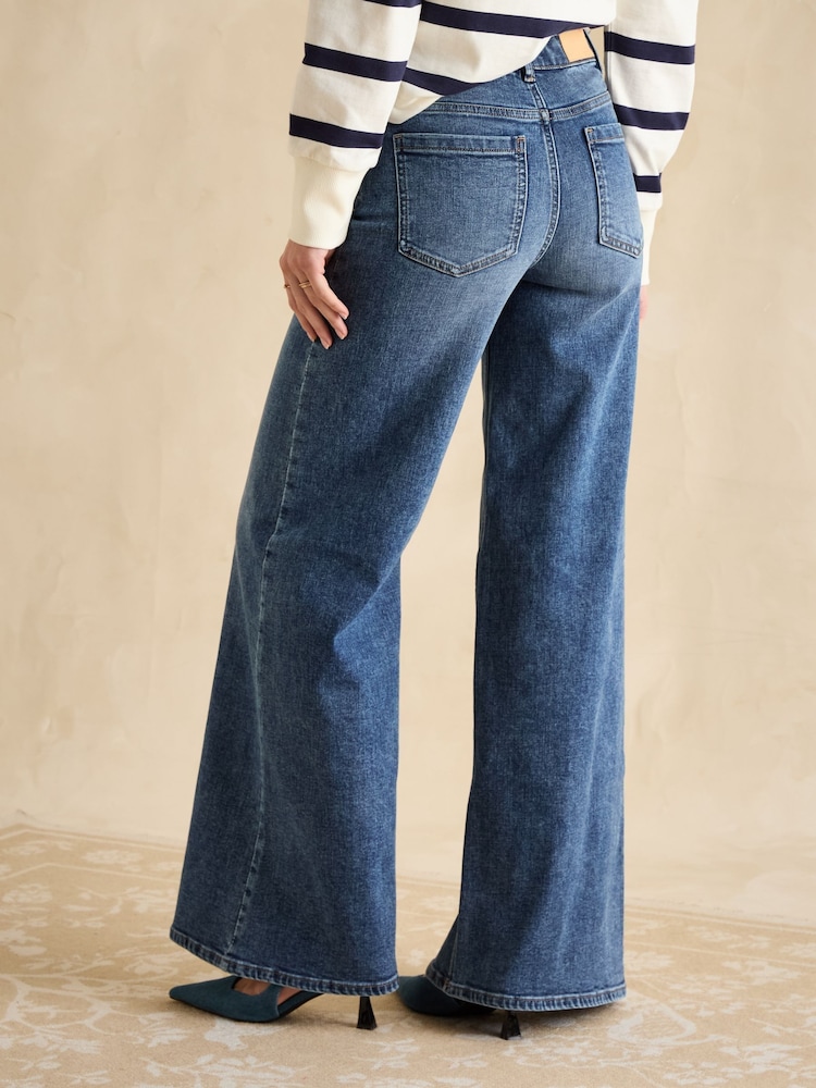 Joules Mid Wash Blue Mid-Rise Wide Leg Palazzo Jeans - Image 2 of 6