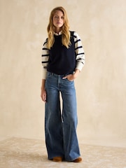 Joules Mid Wash Blue Mid-Rise Wide Leg Palazzo Jeans - Image 4 of 6
