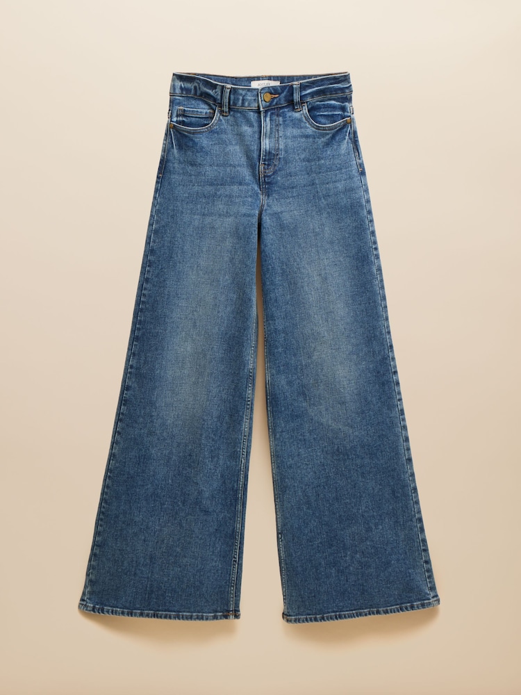 Joules Mid Wash Blue Mid-Rise Wide Leg Palazzo Jeans - Image 6 of 6