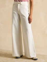 Joules Cream Denim Mid-Rise Wide Leg Palazzo Jeans - Image 1 of 6