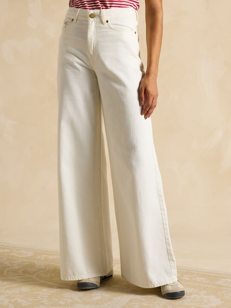 Joules Cream Denim Mid-Rise Wide Leg Palazzo Jeans - Image 1 of 6