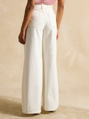 Joules Cream Denim Mid-Rise Wide Leg Palazzo Jeans - Image 2 of 6