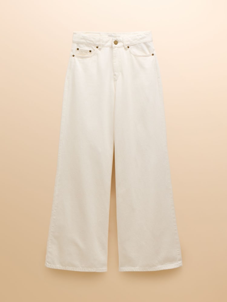 Joules Cream Denim Mid-Rise Wide Leg Palazzo Jeans - Image 6 of 6