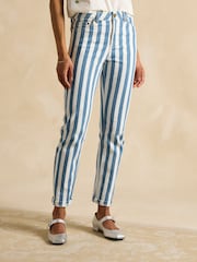 Joules Blue Stripe Straight Fit Mid Rise Jeans - Image 1 of 6