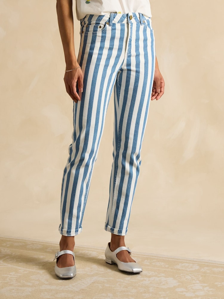 Joules Blue Stripe Straight Fit Mid Rise Jeans - Image 1 of 6