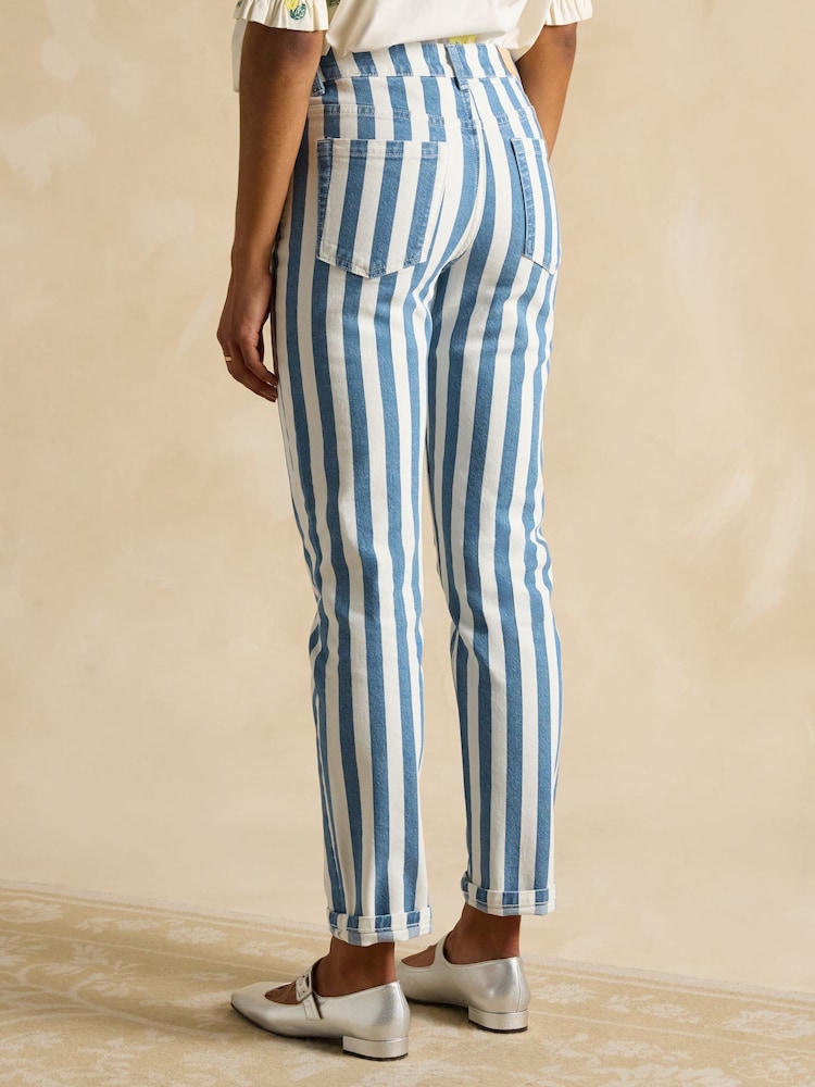 Joules Blue Stripe Straight Fit Mid Rise Jeans - Image 2 of 6 Joules Blue Stripe Straight Fit Mid Rise Jeans - Image 2 of 6