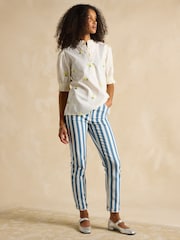Joules Blue Stripe Straight Fit Mid Rise Jeans - Image 3 of 6