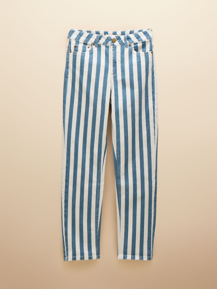 Joules Blue Stripe Straight Fit Mid Rise Jeans - Image 6 of 6