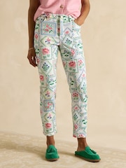 Joules Cream Tile Print Straight Fit Mid Rise Jeans - Image 1 of 7