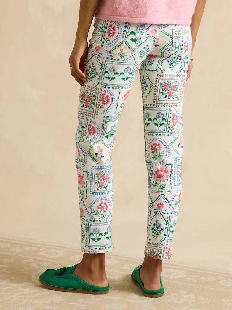 Joules Cream Tile Print Straight Fit Mid Rise Jeans - Image 2 of 7