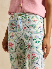 Joules Cream Tile Print Straight Fit Mid Rise Jeans - Image 4 of 7