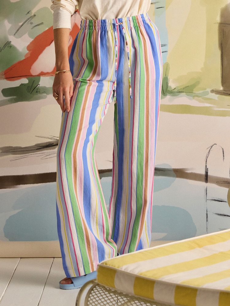 Joules Pull On Multi Stripe Trousers with Linen - Image 1 of 10 Joules Pull On Multi Stripe Trousers with Linen - Image 1 of 10