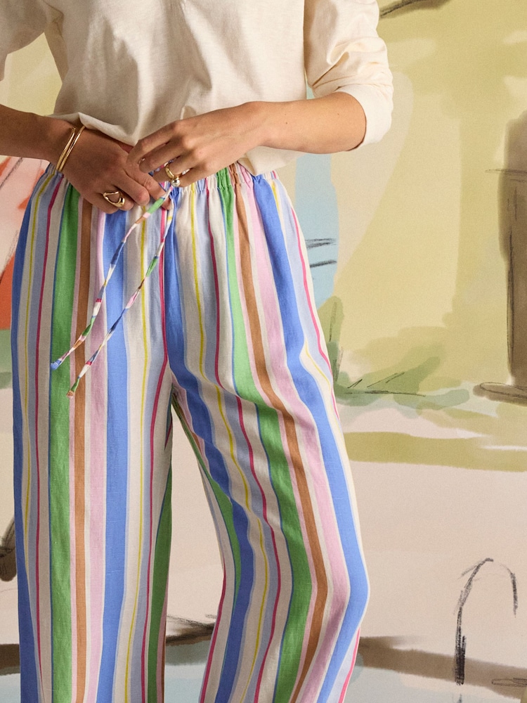 Joules Pull On Multi Stripe Trousers with Linen - Image 2 of 10 Joules Pull On Multi Stripe Trousers with Linen - Image 2 of 10