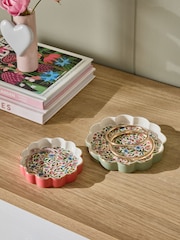 Set of 2 Pink Ceramic Floral Trinkets - Image 1 of 3