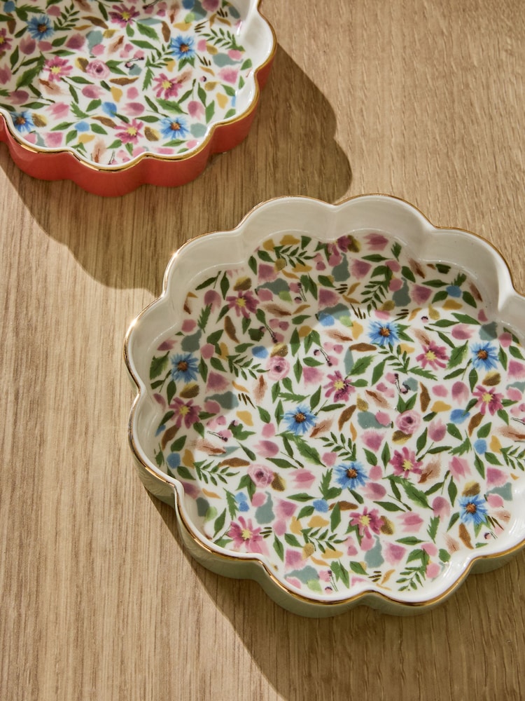 Set of 2 Pink Ceramic Floral Trinkets - Image 2 of 3