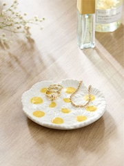 White Ceramic Daisy Embossed Trinket Dish - Image 1 of 3
