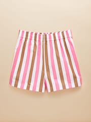 Joules Pink/Brown Cotton Striped Shorts - Image 7 of 7