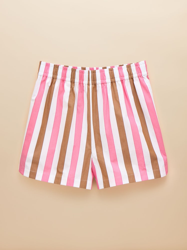 Joules Pink/Brown Cotton Striped Shorts - Image 7 of 7