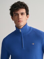 GANT Blue Structured 100% Organic Cotton Quarter Zip Sweater - Image 3 of 5