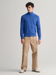 GANT Blue Structured 100% Organic Cotton Quarter Zip Sweater - Image 4 of 5