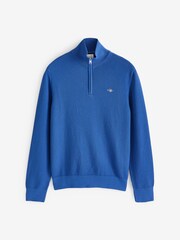 GANT Blue Structured 100% Organic Cotton Quarter Zip Sweater - Image 5 of 5