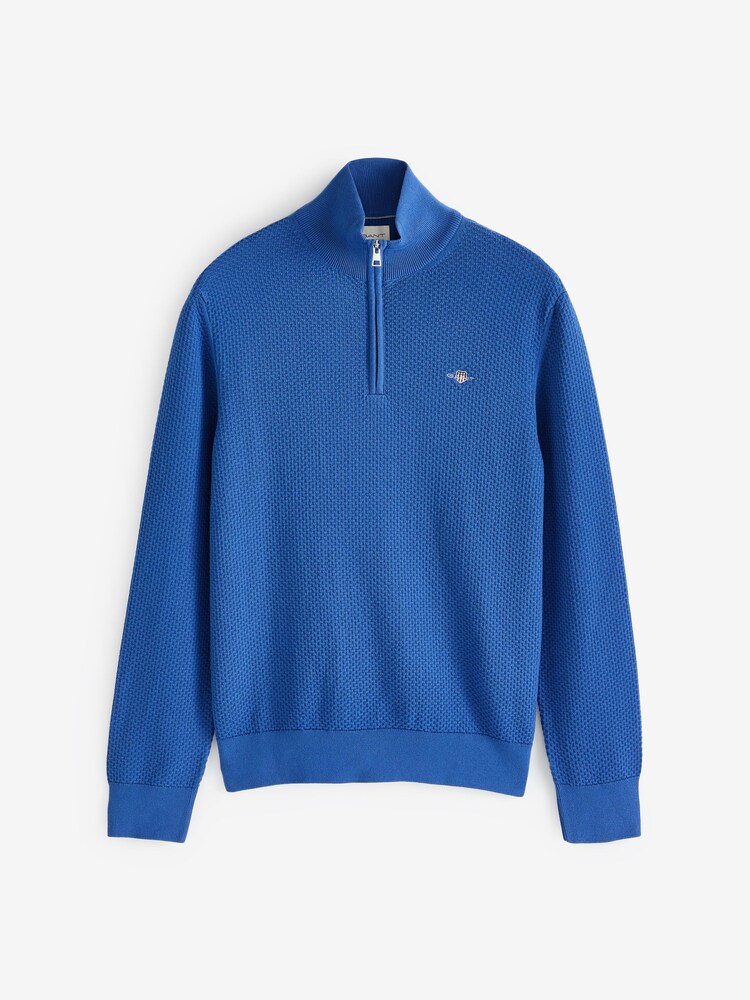 GANT Blue Structured 100% Organic Cotton Quarter Zip Sweater - Image 5 of 5