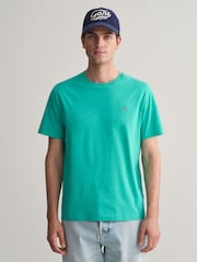 GANT Turquoise Regular-Fit Shield 100% Cotton T-Shirt - Image 1 of 5